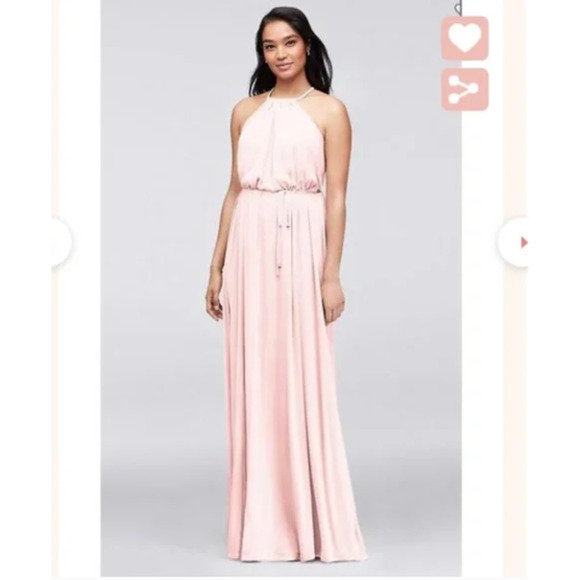 David's Bridal Soft Mesh Halter Bridesmaid Dress Petal Pink 2 - Picture 1 of 3
